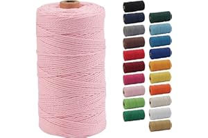 Macrame Cord, POZEAN 2mm x 220 Yards (About 200m) Colored Macrame Rope, 100% Natural Cotton Rope for Wall Hanging,Plant Hangers,DIY Crafts Knitting,Christmas Wedding Decorative Projects(Pink)