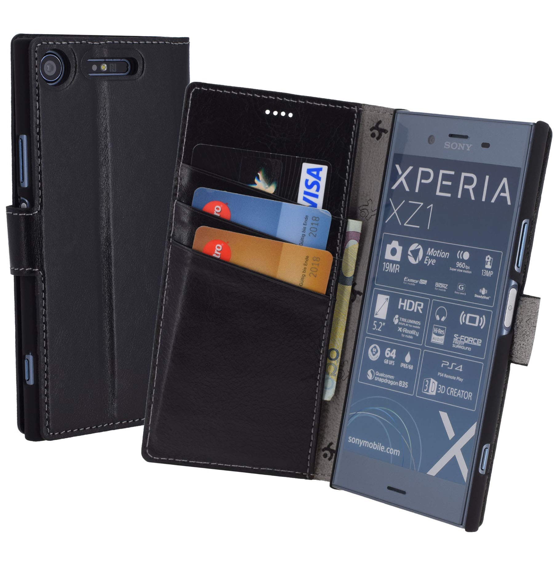Sony Xperia XZ1 | (Slim Fit) Leather Book Style Case Leather Mobile Phone Case Cover With Stand And Card Slot
