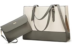 YTL Laptop Bag for Women 15.6 inch Laptop Tote Bag Leather Classy Computer Briefcase for Work Waterproof Handbag 2pcs Set