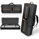 ORKELS 61-Key Keyboard Case with Wheels &amp; Adjustable Shoulder Straps&ndash; Padded Rolling Gig Bag with 4 Accessory Pockets, for Digital Piano, Synthesizer &amp; Keyboard