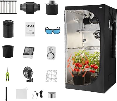 Chambre de Culture 100x100x200 cm Tente de Culture Kit Complet avec Éclairage LED Spectre Complet, Système Ventilation, Mylar 600D Hautement Réfléchissant, pour Plantes Intérieur Fleurs Légumes