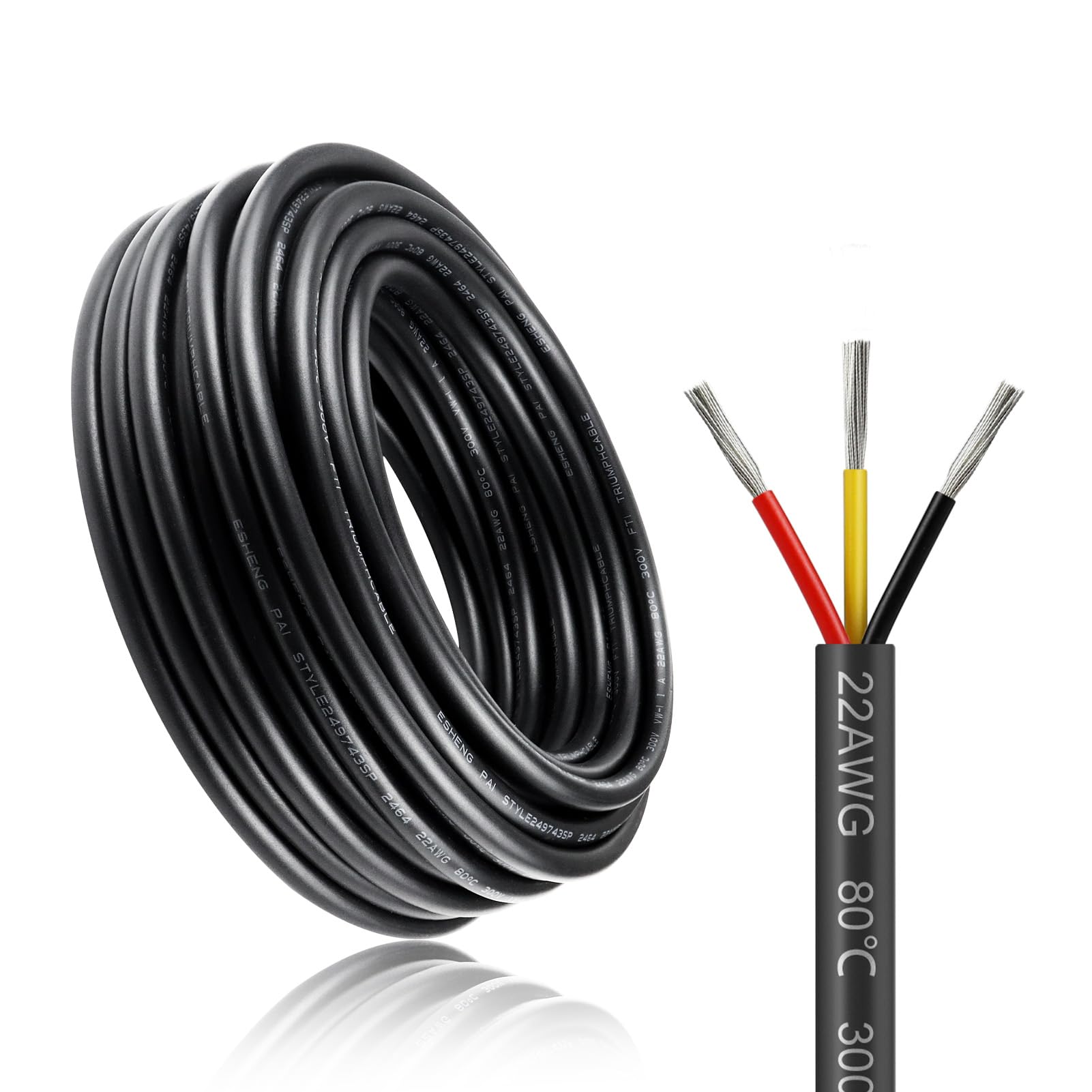 20M/65.6ft 12V Low Voltage Wire, Outdoor Landscape Lighting Extension Cable, 3 * 0.3mm² Conductor, 22AWG Electrical Cord Red & Black Tinned Copper Hookup Wire Kit, 3 Core 12v