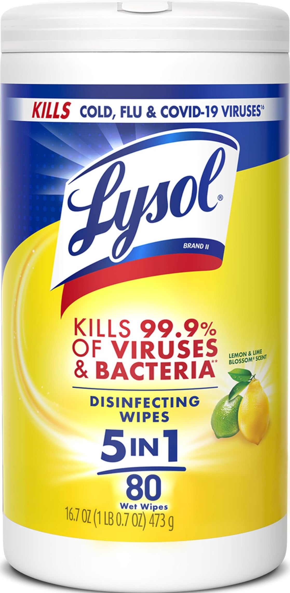 LYSOL Disinfecting Wipes, Multi-Surface Cleaner, Lemon, 80 ct.
