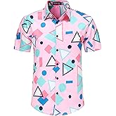 Nosirhoc 80s Shirts for Men 80s Shirt 90s Shirt Retro Casual Button-Down Shirts Hawaiian Shirt Disco Shirt Beach Shirts