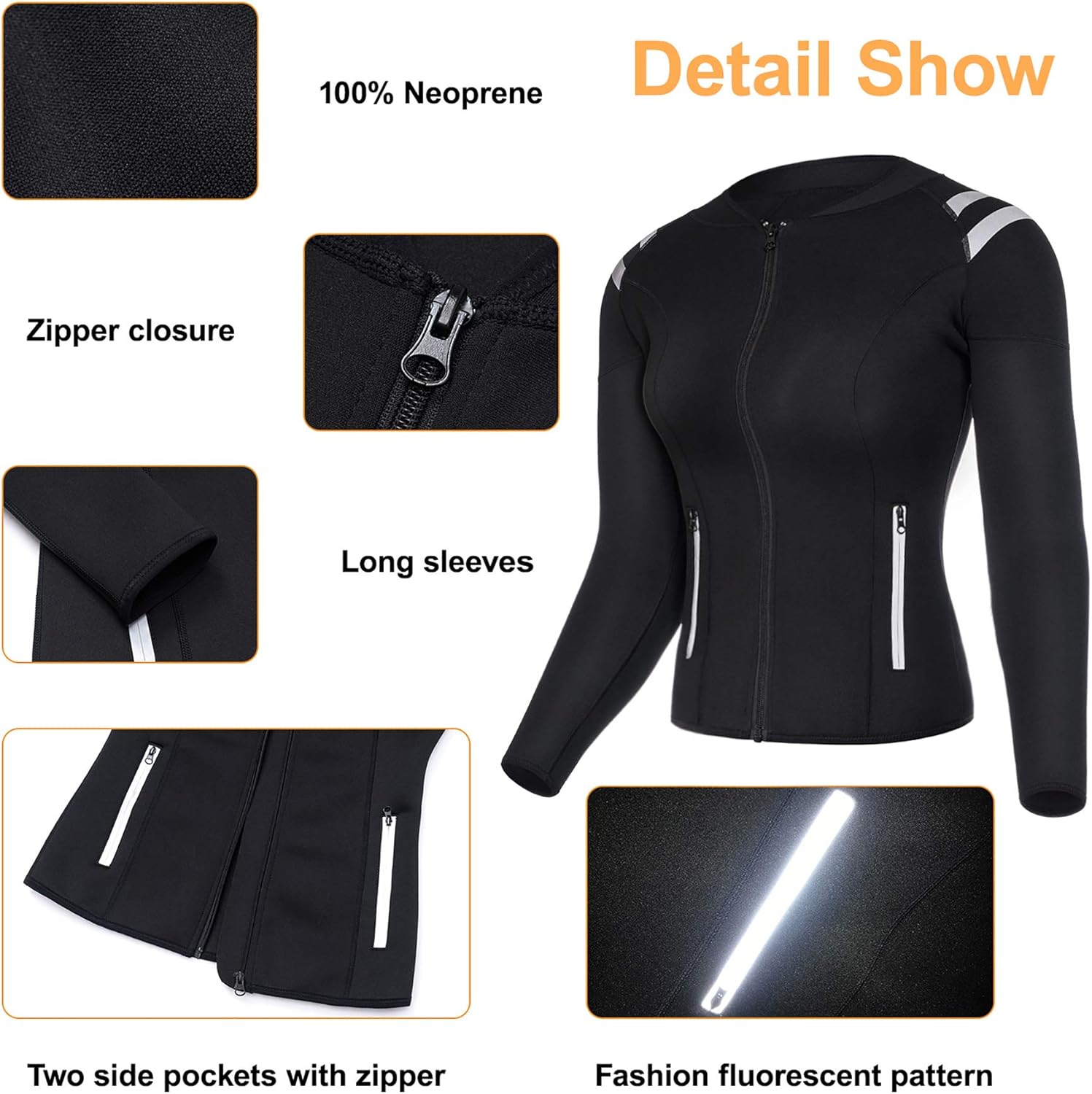 LODAY Womens Neoprene Sauna Body Shaper Suit Hot Sweat Tummy Slimmer Workout Jacket Top Full Zip Up : Clothing