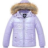 Garemcy Girl's Metallic Winter Coat Warm Puffer Jacket Insulated Shiny Down Coat with Detachable Hood with Fur