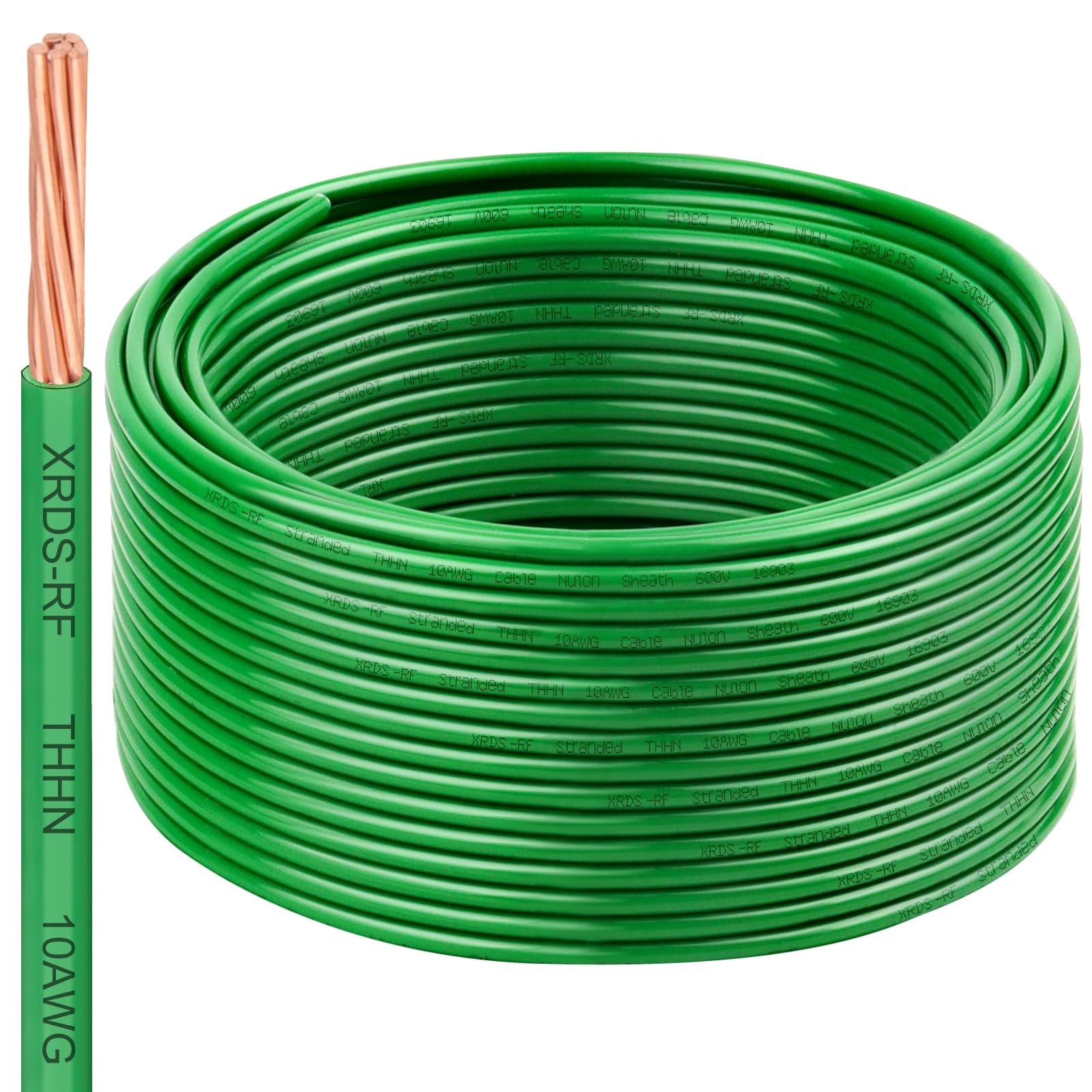 Photo 1 of 10 AWG THHN Stranded Bare Copper Wire 100FT Green Grounding Wire, Electrical Wire, 600V Rated Building Wire, Ideal for Panel Wiring, Grounding, Lighting Circuits, Control Systems