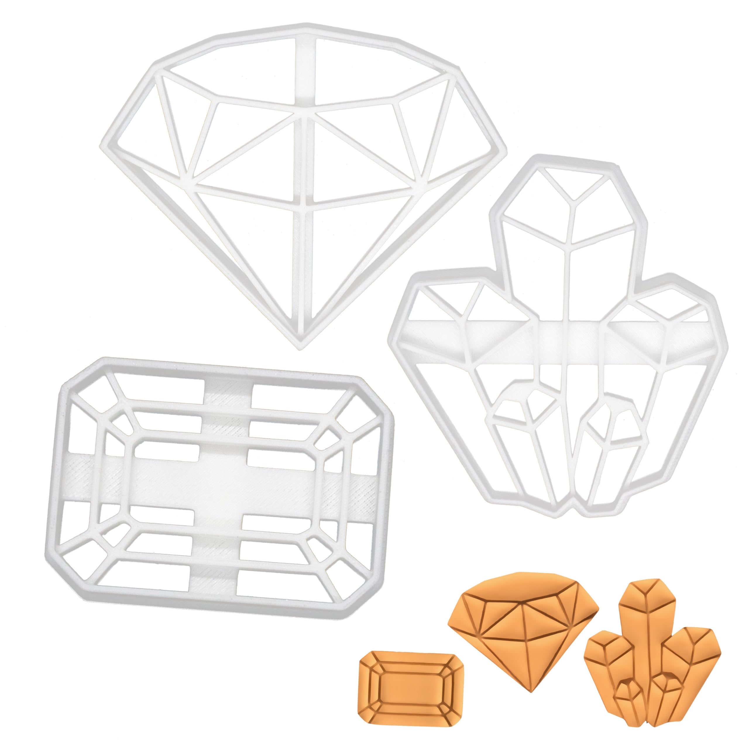 BAKERLOGY Set of 3 Precious Stones Cookie Cutters (Designs: Crystal, Diamond, and Gemstone) - Detailed Biscuit Cutter Design for Baking and Crafts, Ideal on Fondant, Dough, Clay