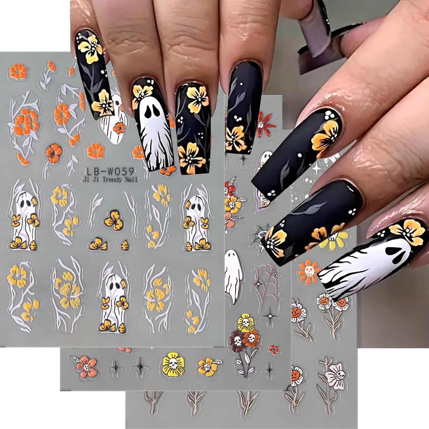 Photo 1 of ***7 PACKS INCLUDED***Halloween Nail Stickers Ghost Nail Decals 5 Sheets Self Adhesive Nail Art Stickers Ghosts Flower Skull Spider Nail Art Designs Halloween & VARIOUS OTHER Nail Supplies for Women Nail Art Decorations Accessories***7 PACKS INCLUDED***