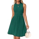 ZESICA Women's Summer Sleeveless Mini Dress 2026 Crewneck A Line Knit Pleated Swing Business Casual Work Party Short Dresses