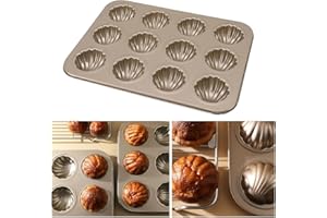 Tissting Nonstick Madeleine Pan, 12 Cavity Madeleine Cookies Trays Baking Pan Mold for Oven Baking, Warp Resistants Shell Sha