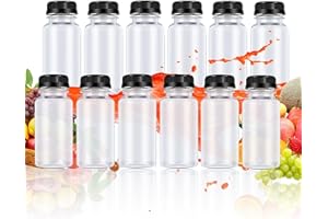 DODHEG 12 Pcs Plastic Juice Bottle, Reusable Drink Containers, For Juice, Milk, Smoothie And Other Drinks, With Black Lid, 2 OZ.