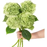 Pmyra 20" 4Pcs Green Faux Hydrangea Flowers with Leaves Stems | Real Touch Fake Hydrangeas Bouquet Hydrangea Artificial Flowers for Centerpiece Arrangements Wedding Party Home D&eacute;cor