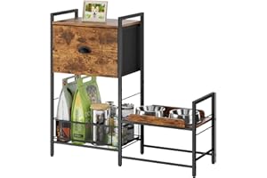 Dunatou Elevated Dog Bowls with 2 Stainless Steel Bowls, Dog Feeding Station with Dog Toy Bin Basket and Shelves, Raised Dog Food Station with 5 Adjustable Heights, Pet Feeding Station with Storage