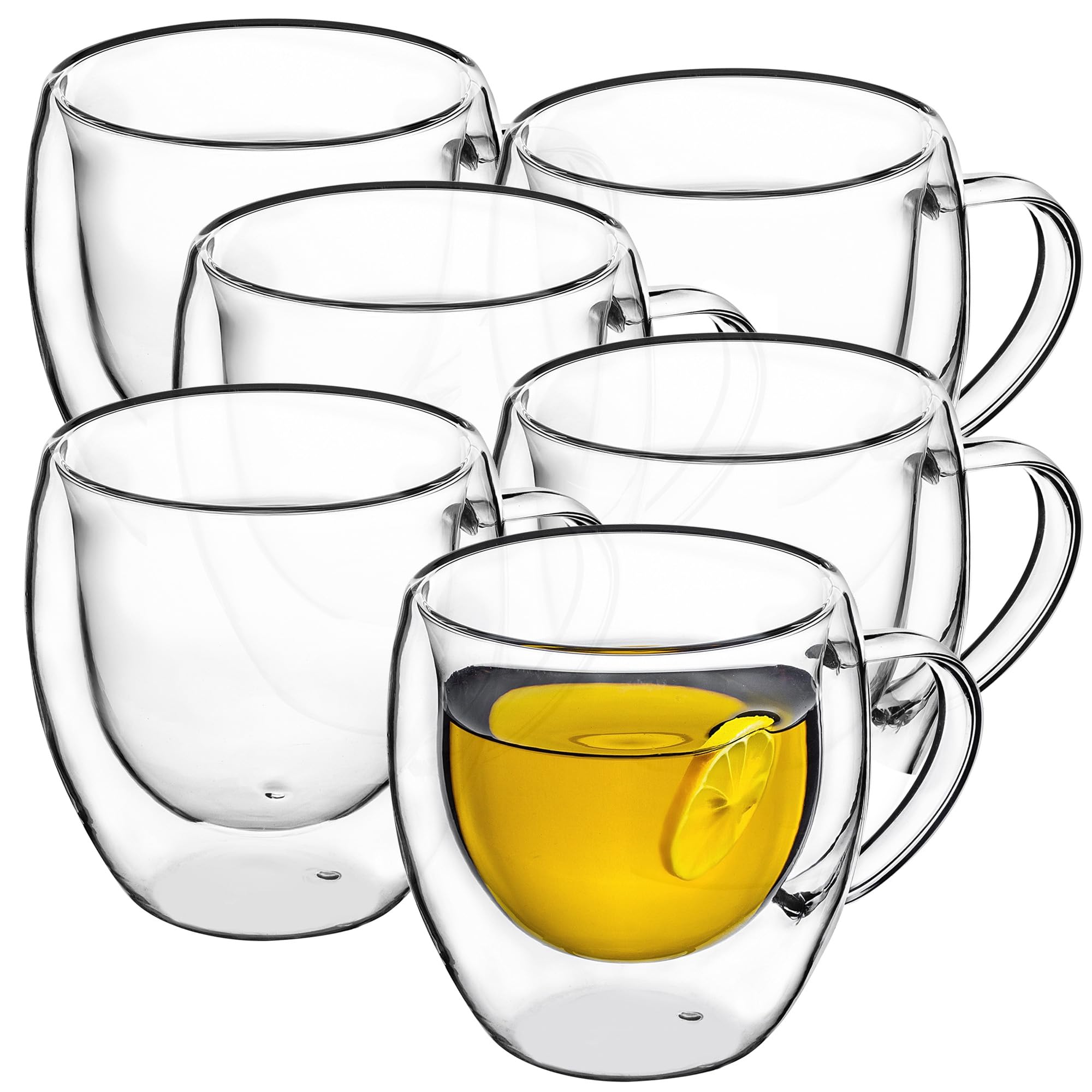 KADAX Double Wall Glass Cup 250ml Wide Handle Glass Drinking Glass for Juice, Tea, Coffee, Cappuccino, Water, Iced Tea, Ice Tea, Universal Glass Transparent, 12,2 x 9 x 8,6 cm