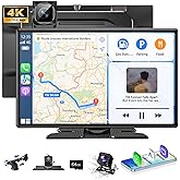 Carplay Screen for Car 9" Portable Wireless Screen with 4K Dash Cam, 1080P Backup Camera, Car Stereo for Carplay & Android Au