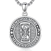 ROMANTICWORK Memento Mori Necklace 925 Sterling Silver Skull Tree of Life Hourglass Pendant Memento Mori Jewelry for Men Birthday Christmas
