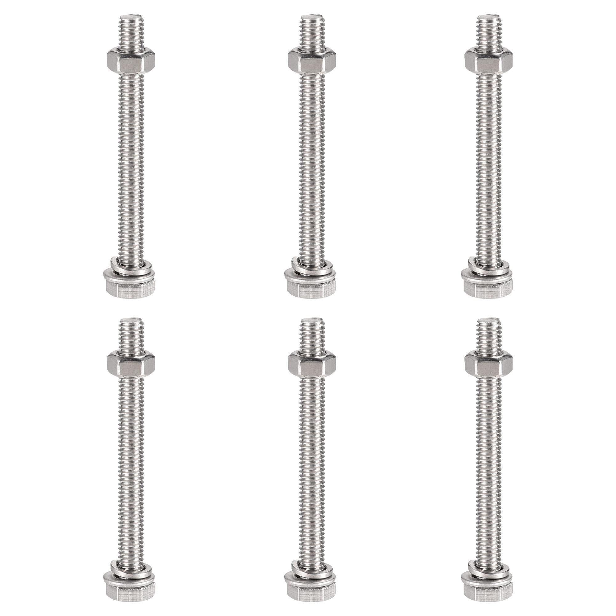 sourcing map M6 x 65mm Hex Head Screws Bolts, Nuts, Flat & Lock Washers Kits, 304 Stainless Steel Fully Thread Hexagon Bolts 6 Sets โ image 1