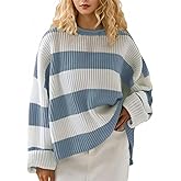 Simier Fariry Women Fall Oversized Pullover Sweater Drop Shoulder Long Sleeve Comfy Knitwear Retro Stripe Casual Outfit 2025