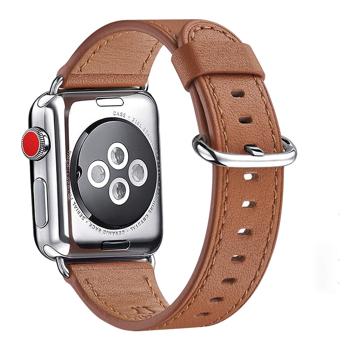 WFEAGL Strap Compatible for Watch Strap 42mm 44mm,Many Colours of Top Grain Leather Band Replacement Strap Compatible with Watch Series 5/4/3/2/1(42mm 44mm,Brown Band+Silver Adapter)