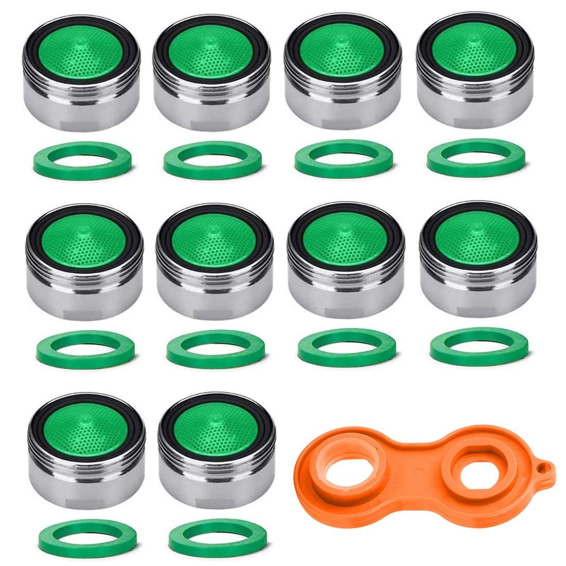 Voarge 10 x M24 aerator, tap strainer insert, mixing nozzle with ABS filter including 1 x key, 10 x pads for taps