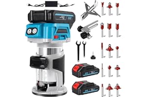MEEFUNS Cordless Compact Wood Router Tool - 6 Speeds Adjustable Electric Hand Woodworking Trimmer Palm Router kit with 15 PCS Router Bits, 2PCS 4.0Ah Batteries