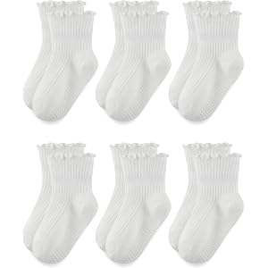 Babymine 6 Pairs Toddler Grip Socks for Girls Non Slip Ruffle Socks 6M-5T | Anti-slip Dots,Cotton Blend,Unique 12-24 Months S