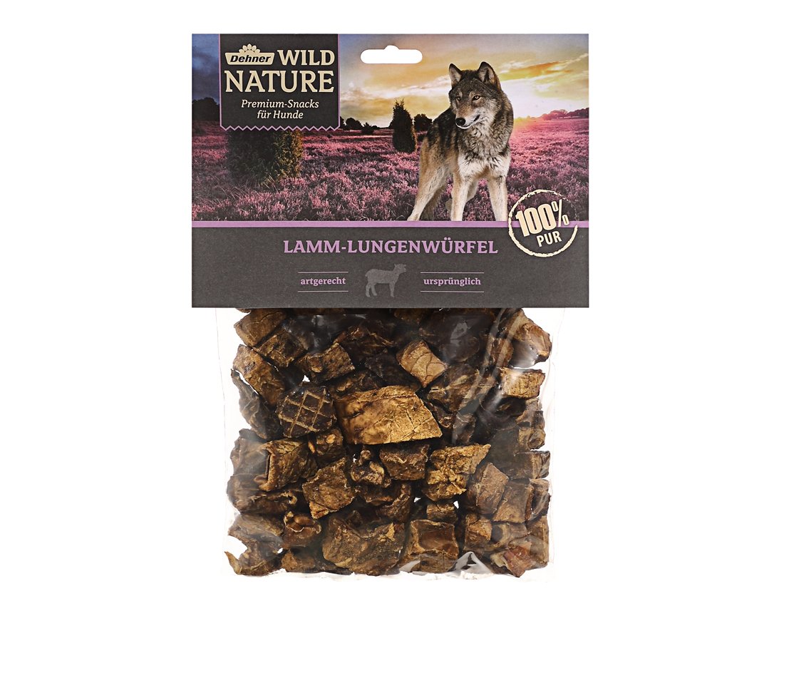 Dehner Wild Nature Dog Treat, Lamb-Lung Cube, Natural 200 g