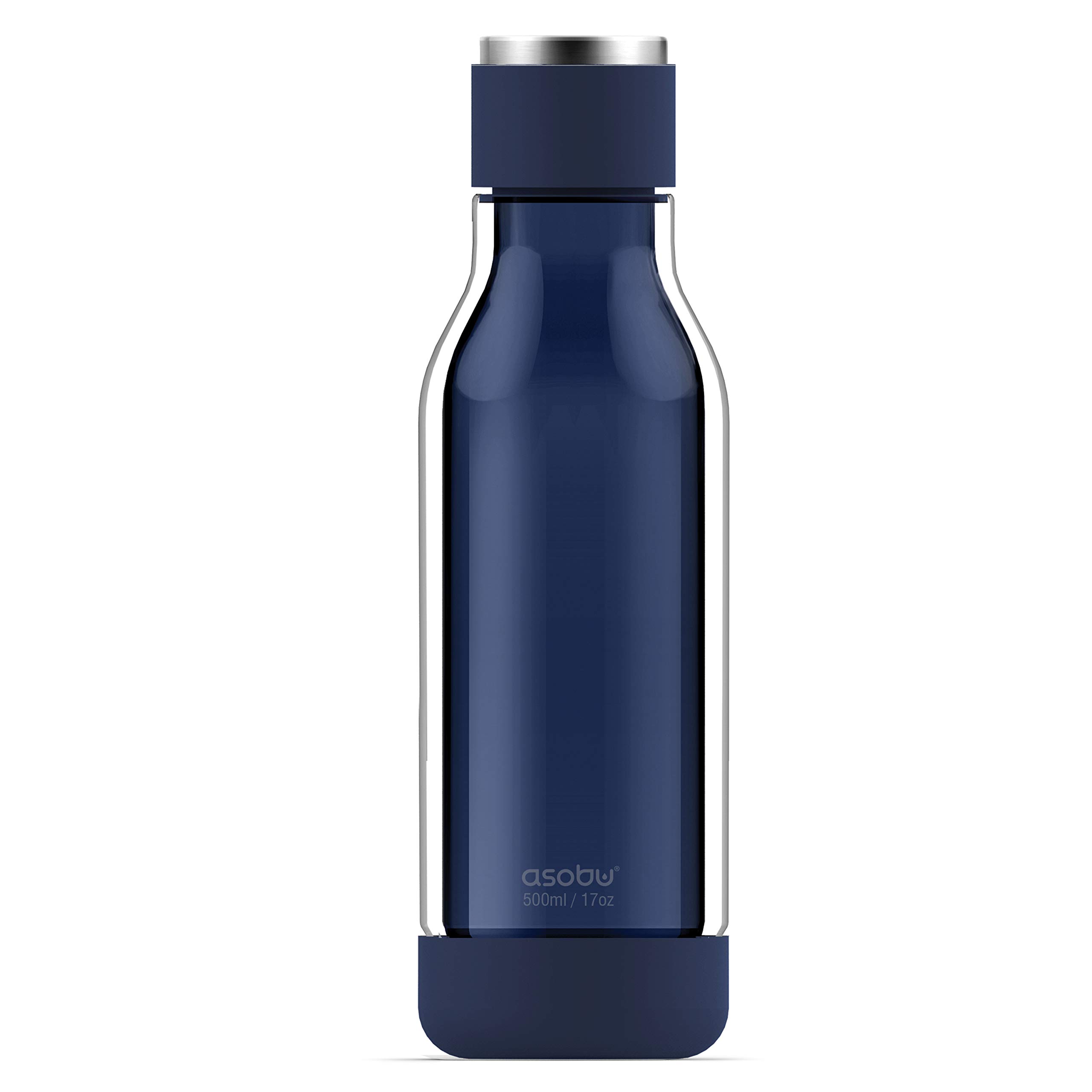 ASOBU Inner Peace 500ml Tritan Coated Glass Water Bottle with Silicone Bumpers - Blue