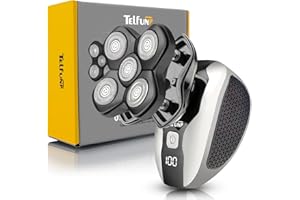 Telfun Magnetic Head Shavers for Bald Men, 5-in-1 Electric Razor w/Type-C Fast Charging - LED Display, Wet/Dry Mens Grooming Kit - Easy Use Palm Shaver for a Smooth Bald Shave