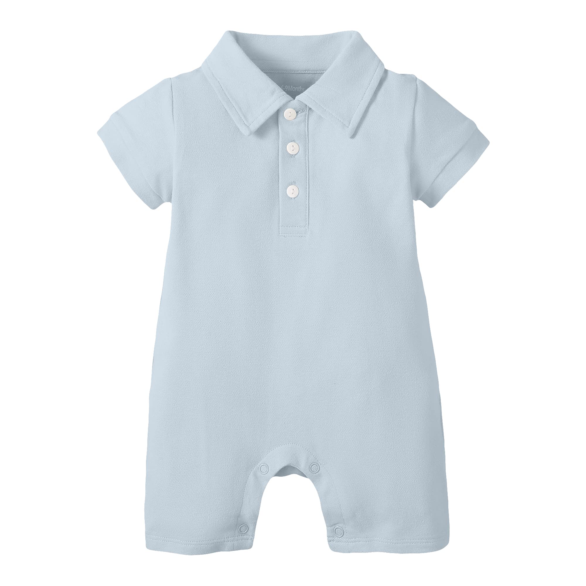 Photo 1 of ****ITEM STAINED*****DEFAHN Baby Boy Polo Romper Short Sleeve Solid Bodysuit Jumpsuit Collared Onsies Pique Infant One-Piece Outfit (Blue, 18-24 Months)
