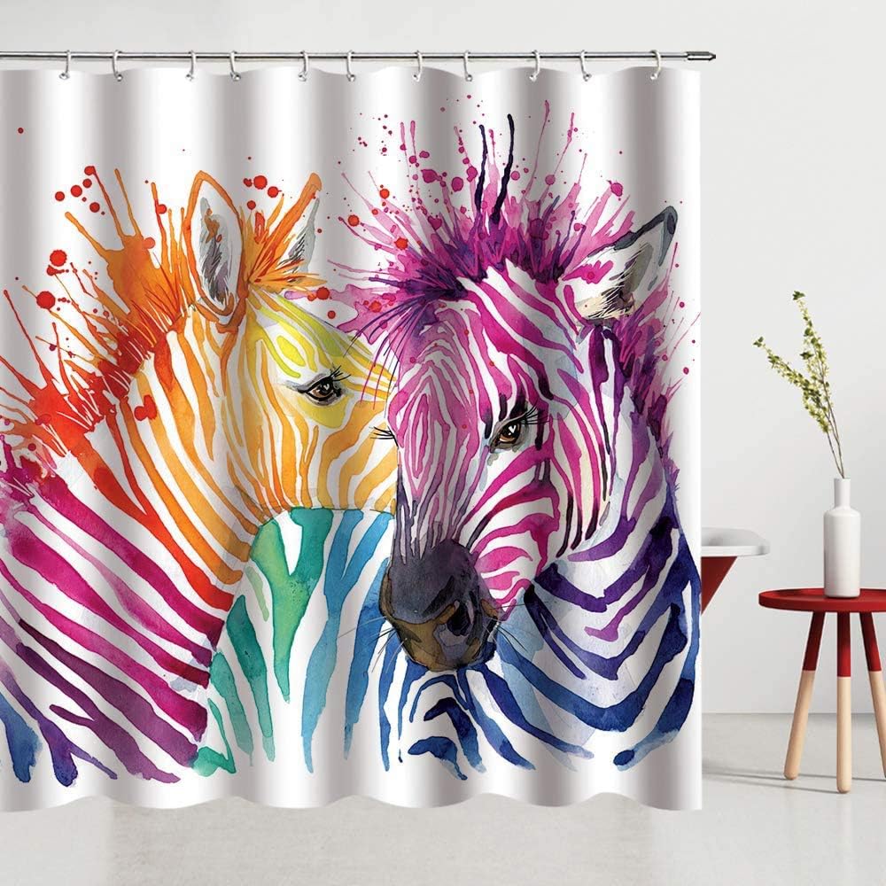 Zebra Print Shower Curtain Funny Animals Bath Curtains Watercolor