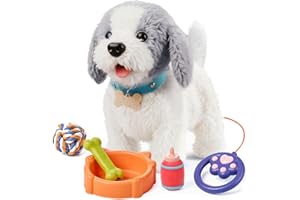 OR OR TU Walking Barking Toy Dog with Remote Control Leash, Plush Puppy Electronic Interactive Toys for Kids, Shake Tail,Pret