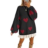 Saodimallsu Womens Oversized Heart Sweater Valentines Cute Mock Neck Chunky Knit Long Sleeve Tunic Sweaters