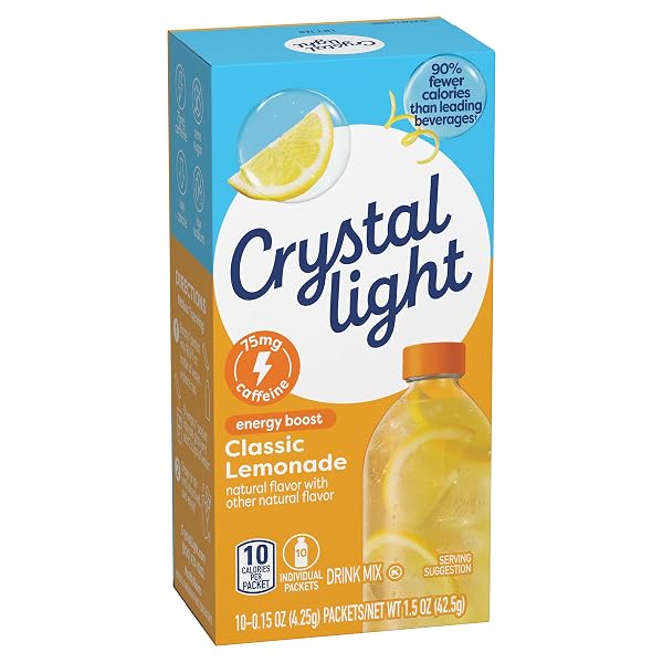 CRYSTAL LIGHT ENERGY BOOST LEMONADE DRINK MIX, 10 CT ON-THE-GO PACKETS
