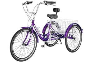 Slsy Adult Tricycles 7 Speed, Adult Trikes 20/24/26 inch 3 Wheel Bikes, Three-Wheeled Bicycles Cruise Trike with Shopping Basket for Seniors, Women, Men.