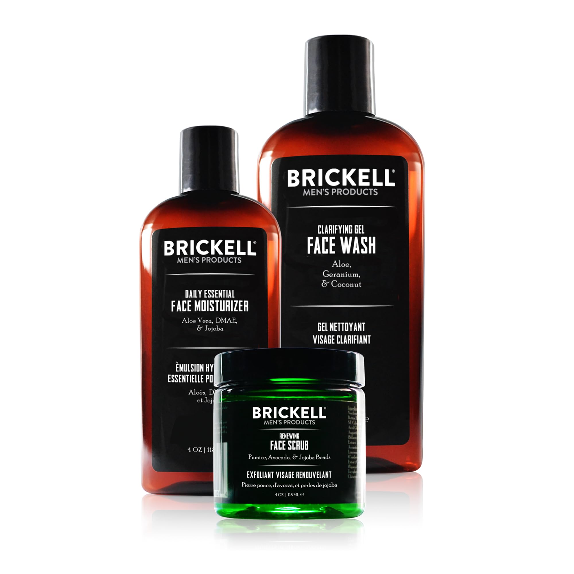 Brickell Men's Daily Face Care Routine: Gel Cleanser, Face Scrub, Moisturizer - Natural, Unscented