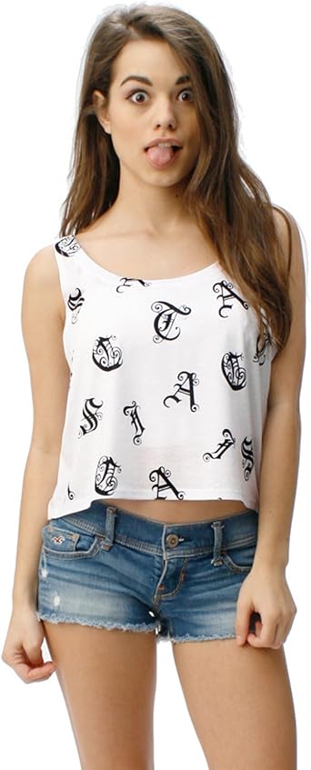 white graphic crop top