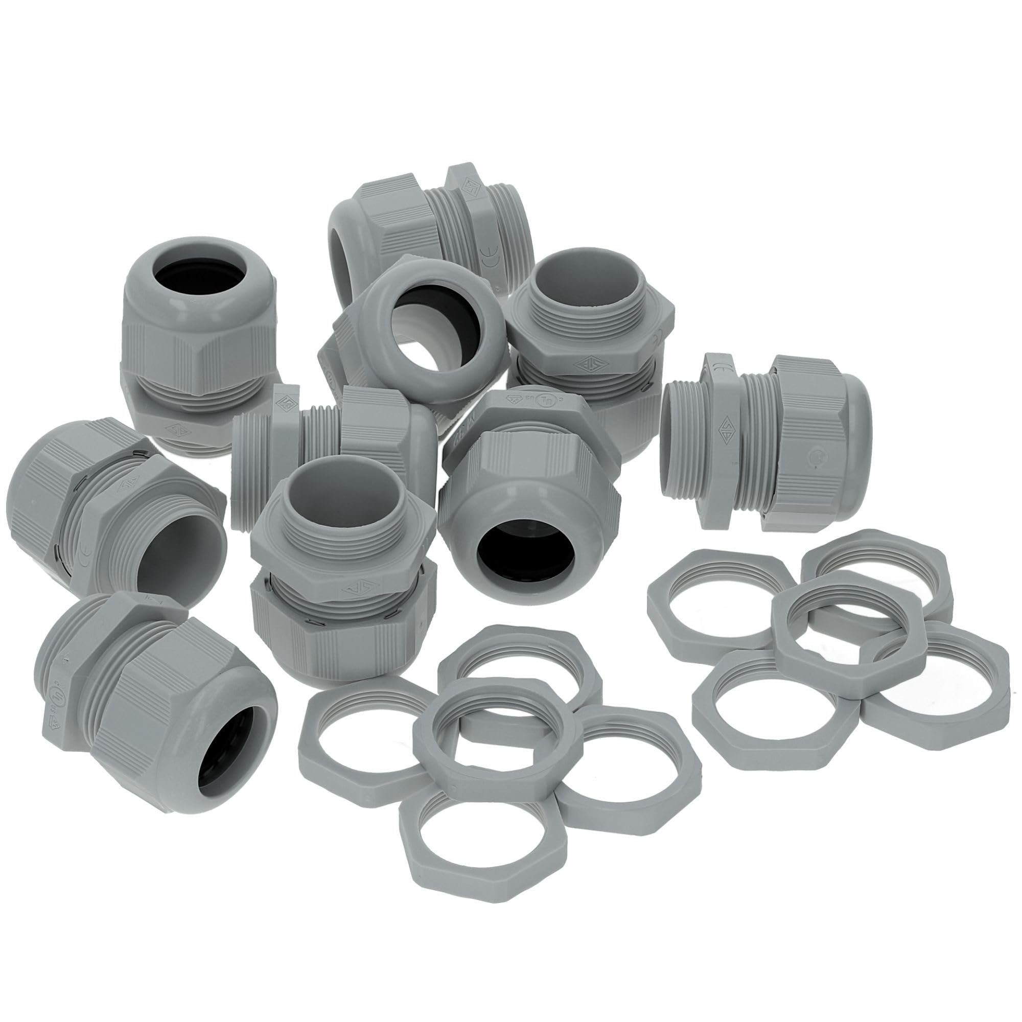 Pack of 10 Kalitec M16 Cable Gland Plastic 3.5-10 mm Clamping Range I M16 Locknut Plastic Grey I Waterproof Cable Guide