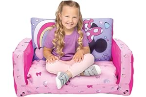 Minnie Mouse Inflatable Sofa Bed for Kids – 2-in-1 Flip Open Couch to Lounger & Nap Mat, Over 4ft Long, Removable Cover, Indoor/Outdoor Use, Ages 2–5