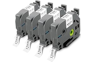 PRISTAR Replace for Brother Label Maker Tape, TZe-231 Tze231 Tz Tape 12mm 0.47 Laminated White Compatible with Brother P Touch PTD220 D210 H110 H111 P710BT P700 1280 1880 D400 Label Maker Tape, 4-Pack