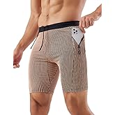 MIZOK Men's Stripe Performance Compression Workout Shorts Tight Gym Athletic Shorts with Pockets