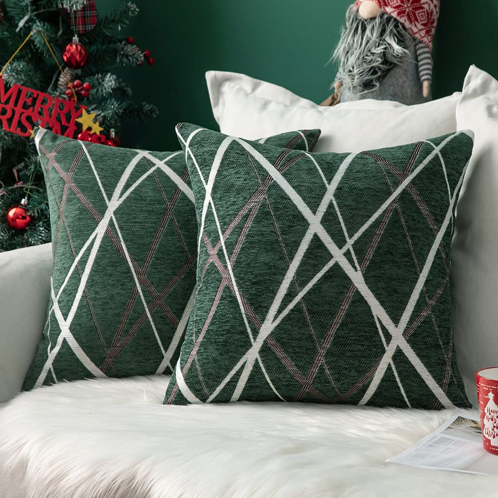MIULEE Christmas Cushion Covers Cushions for Sofa Modern Line Decorative Square Luxury Pillowcases for Couch Livingroom Sofa Bed with Invisible Zipper 40cm x 40cm 16x16 Inches 2 Pieces Dark-green — image 1