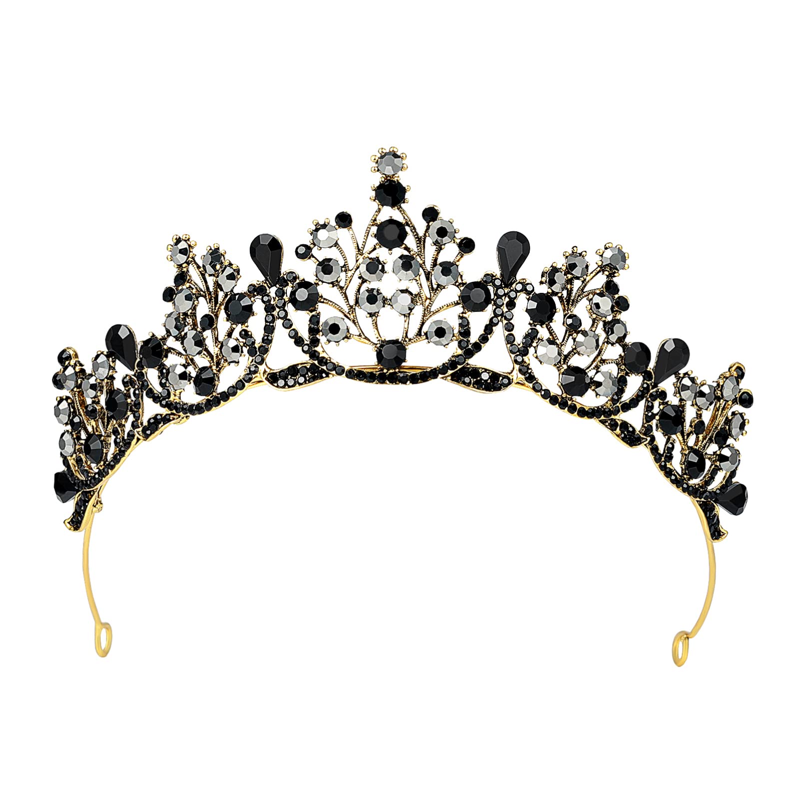 FRCOLOR Vintage Baroque Queen Crown, Rhinestone Wedding Crown Black Tiara Wedding Crown Costume Party Accessories for Brithday Prom