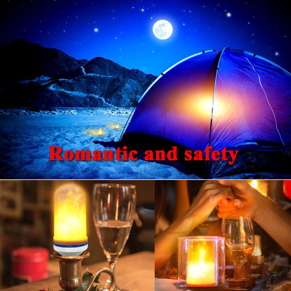 Romantic LED Flickering Simulation Flame Light Bulbs 3 Modes and Gyro Sensor,1500K True Fire Color,700 Lumens Nature effect,108pcs 2835 LED Beads