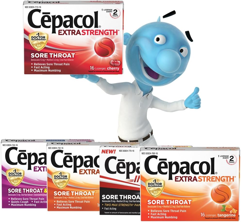 Cepacol Extra Strength Sore Throat & Cough Drop Lozenges, Cherry 16ct: Health & Personal Care