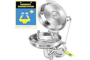 FRIFREEGO Eye Wash Station with Cover, Wall Mount Eyewash Station OSAH Approved, Stainless Steel Plumbing Eye Washing Unit, with Dual Spray & Mirror, NPT Threaded, Industrial& Commercial Grade Eye Wash Station