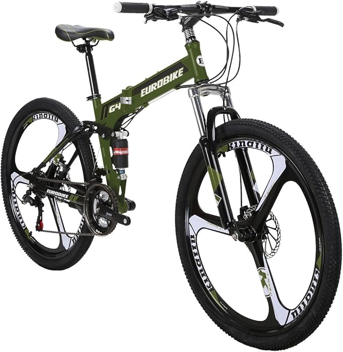 Eurobike Mountain Bike G4 Bicycle 26 Inches Wheels 21 Speed Dual Suspension Spoke Wheel Folding Bicycle Green