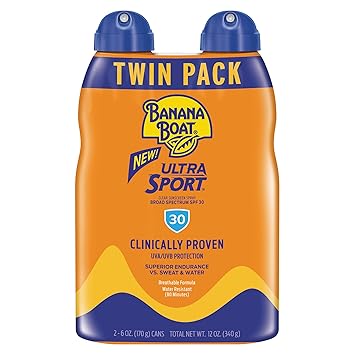 Banana Boat Ultra Mist Sport Performance Broad Spectrum Sun Care Sunscreen Spray - Twin Pack - SPF 30, 2 count, 6OZ