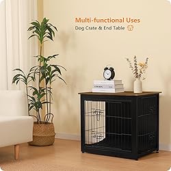 DWANTON Dog Crate Furniture with Cushion, Wooden